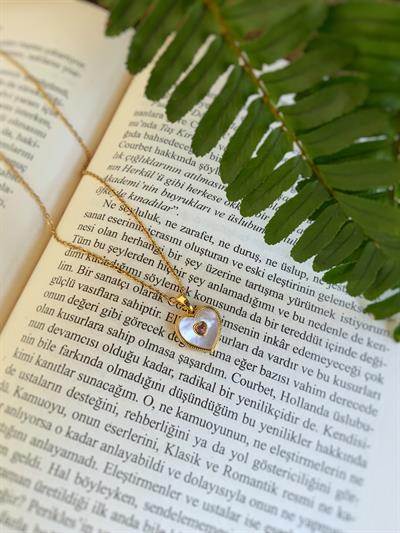 Sedefli Çelik Kalp Kolye