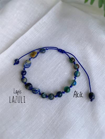 Lapis Lazuli ve Akik Tasarım Doğal Taş Bileklik