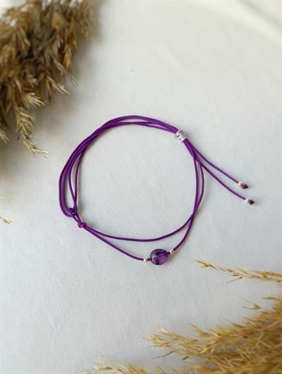 Unisex Ametist Taşlı Kiraz Bileklik / Halhal