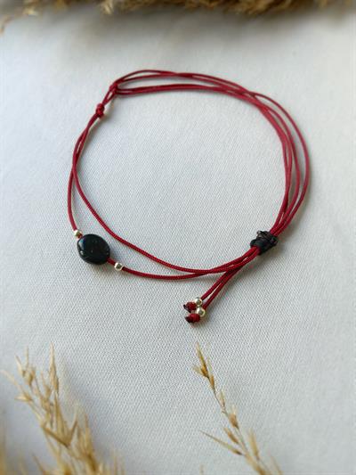 Unisex Oniks Taşlı Kiraz Bileklik / Halhal