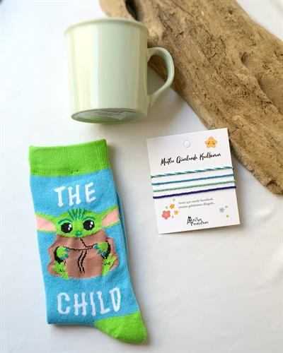 Yeşil bardak Baby Yodalı çorap  çorap bardak hediye seti