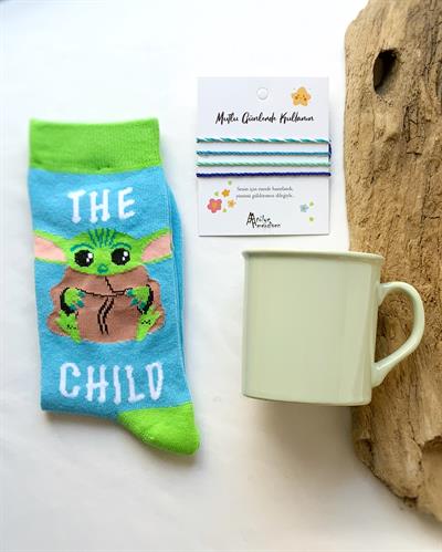 Yeşil bardak Baby Yodalı çorap  çorap bardak hediye seti