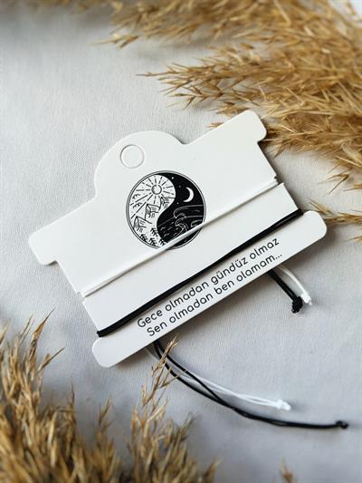 Ying yang Unisex çift Bilekliği Makrome detaylı siyah beyaz Şans bilekliği eş sevgili bff