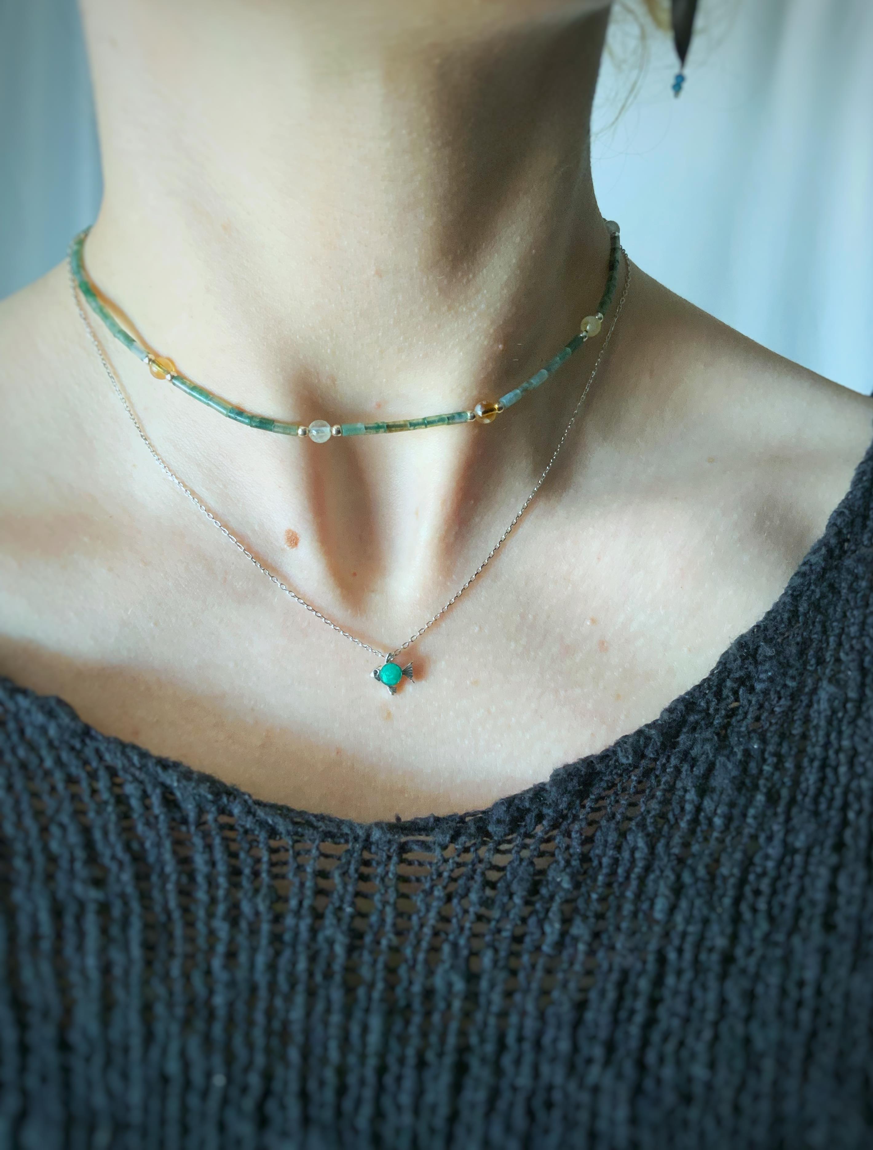 2'li Yeşil Kolye Seti 925 Ayar Gümüş