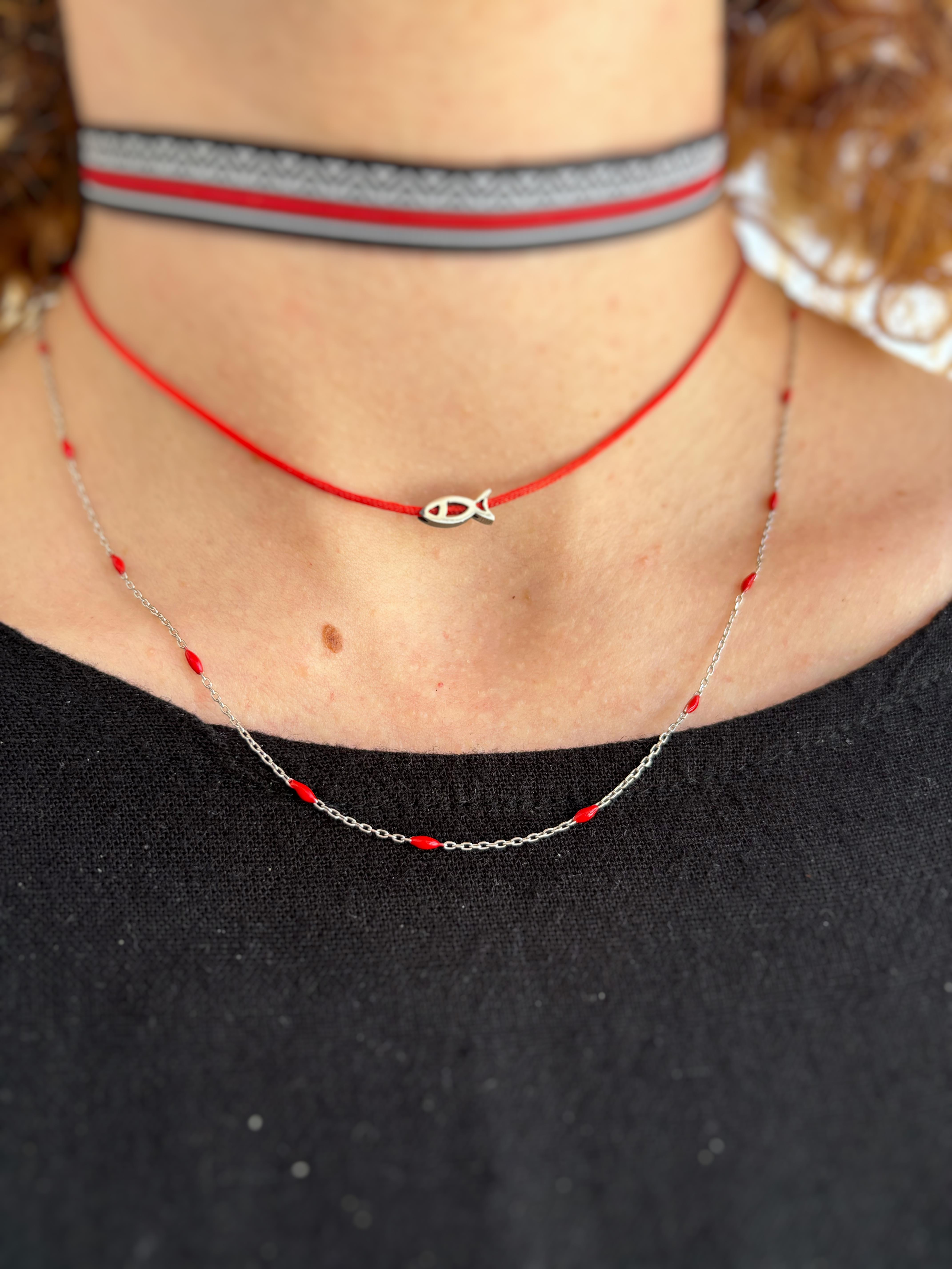 Kırmızı Mineli Gümüş Kolye