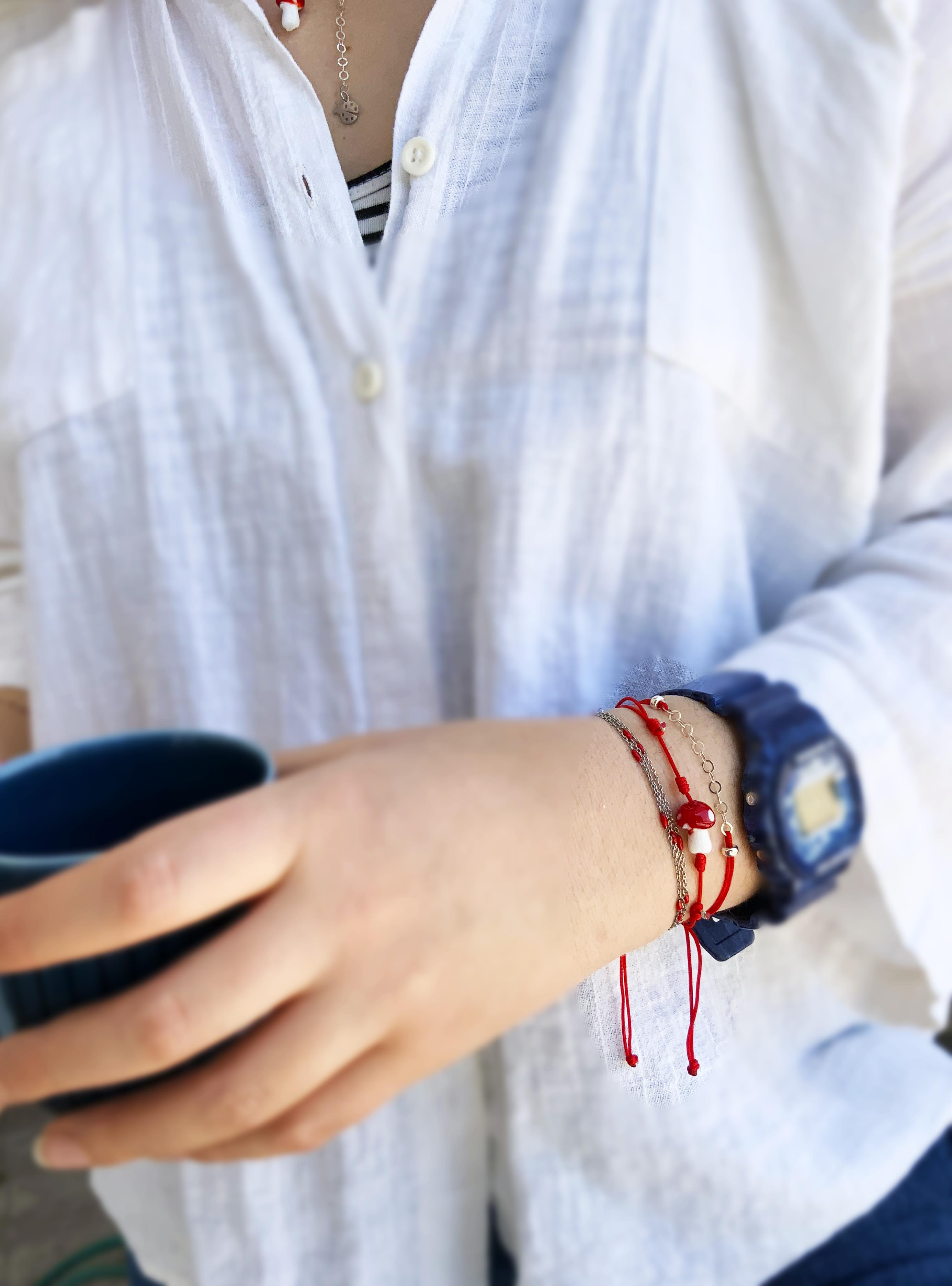 Kırmızı Şans Mantarı Bileklik 