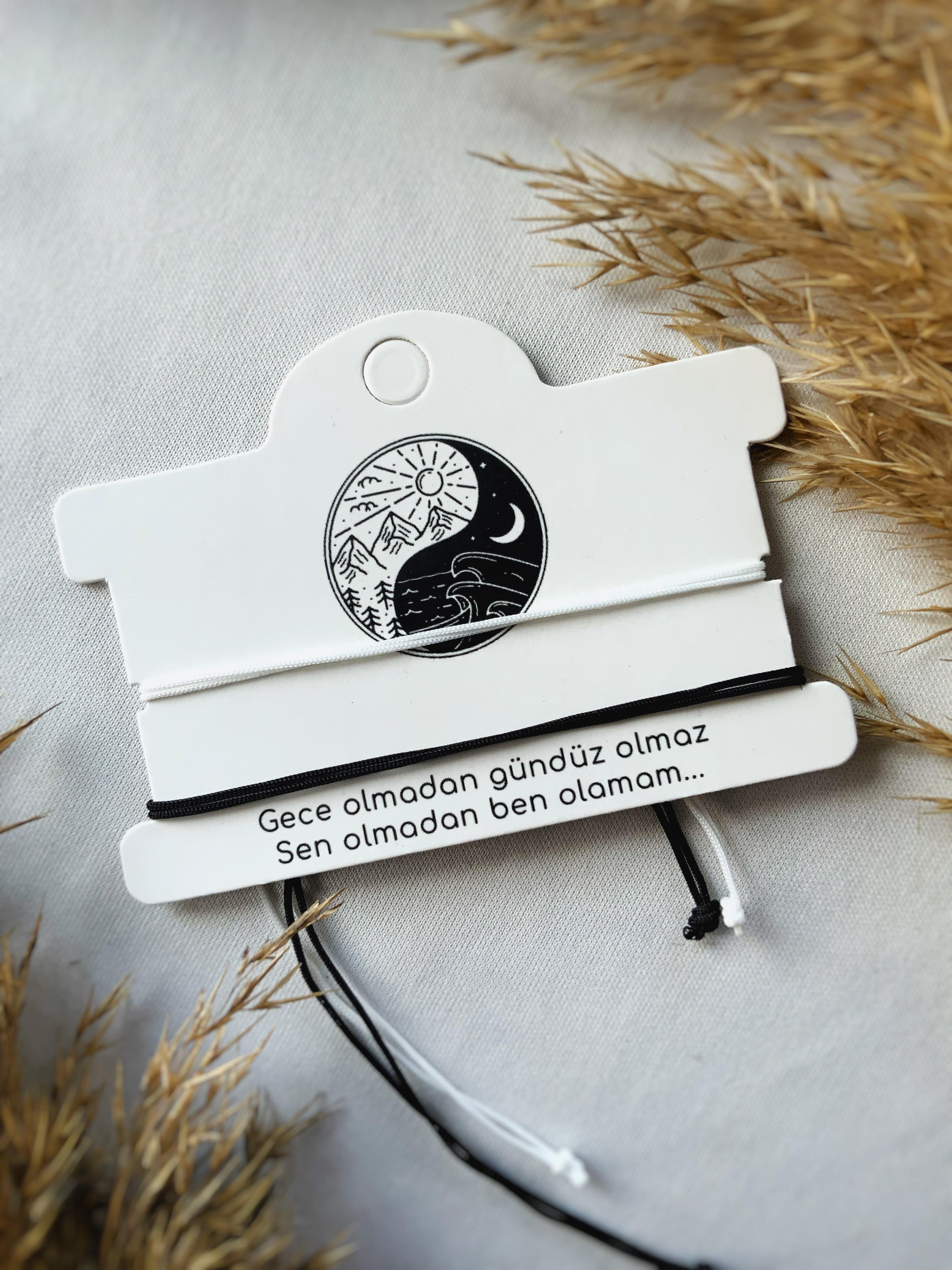 Ying yang Unisex çift Bilekliği Makrome detaylı siyah beyaz Şans bilekliği eş sevgili bff