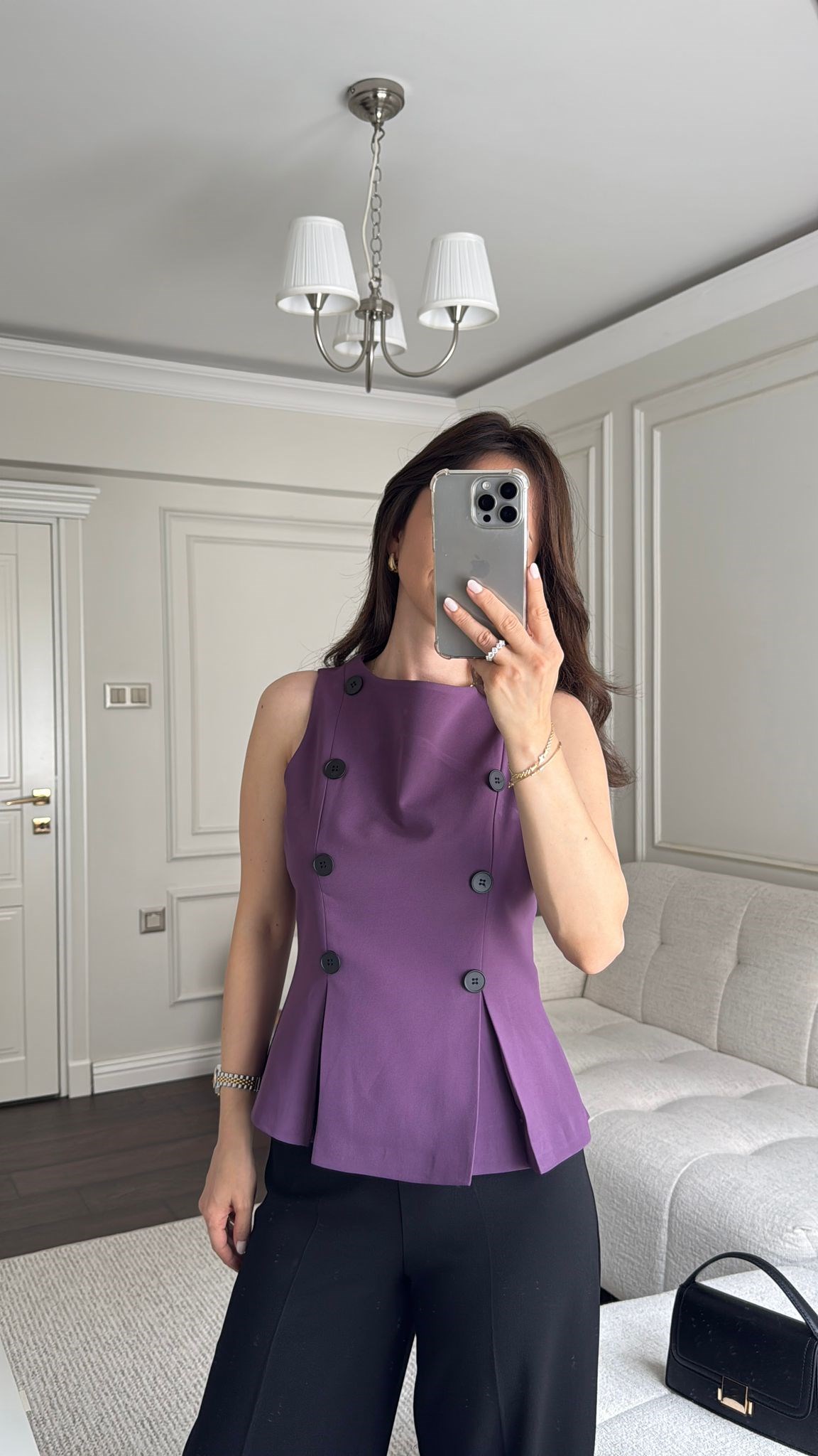 BLUZBüşceÇİFT DÜĞME DETAYLI BLUZ MOR
