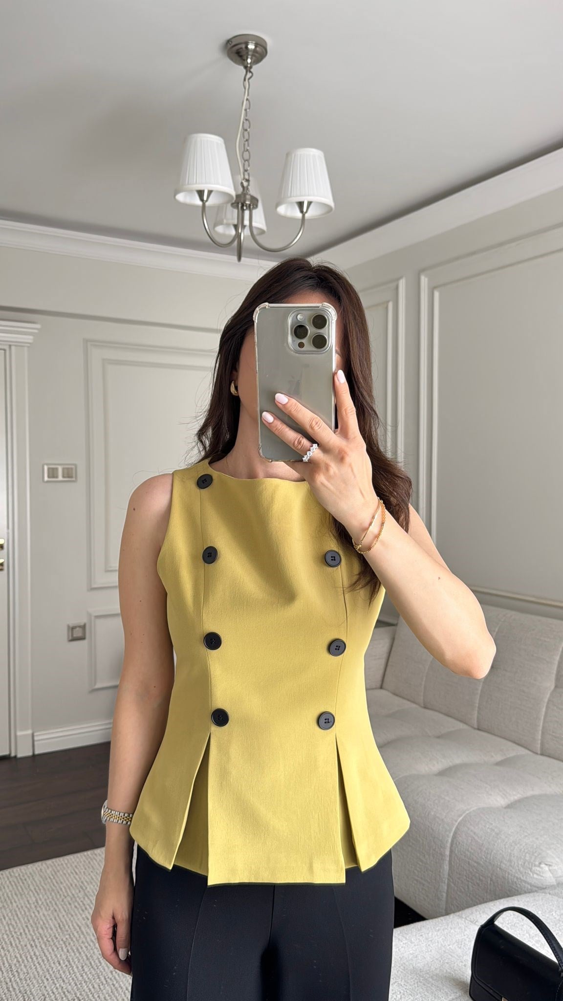 BLUZBüşceÇİFT DÜĞME DETAYLI BLUZ YEŞİL