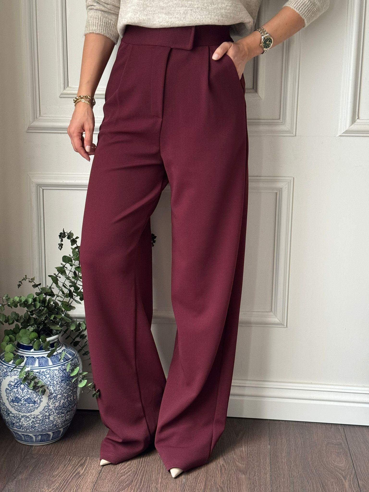 PANTOLONBüşceLİKRALI CIRTLI PALAZZO BORDO