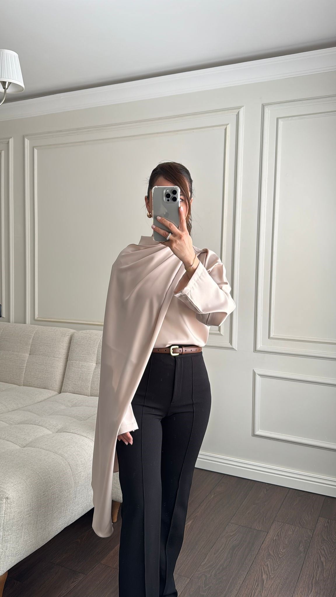 BLUZBüşceSATEN ŞALLI BLUZ VİZON