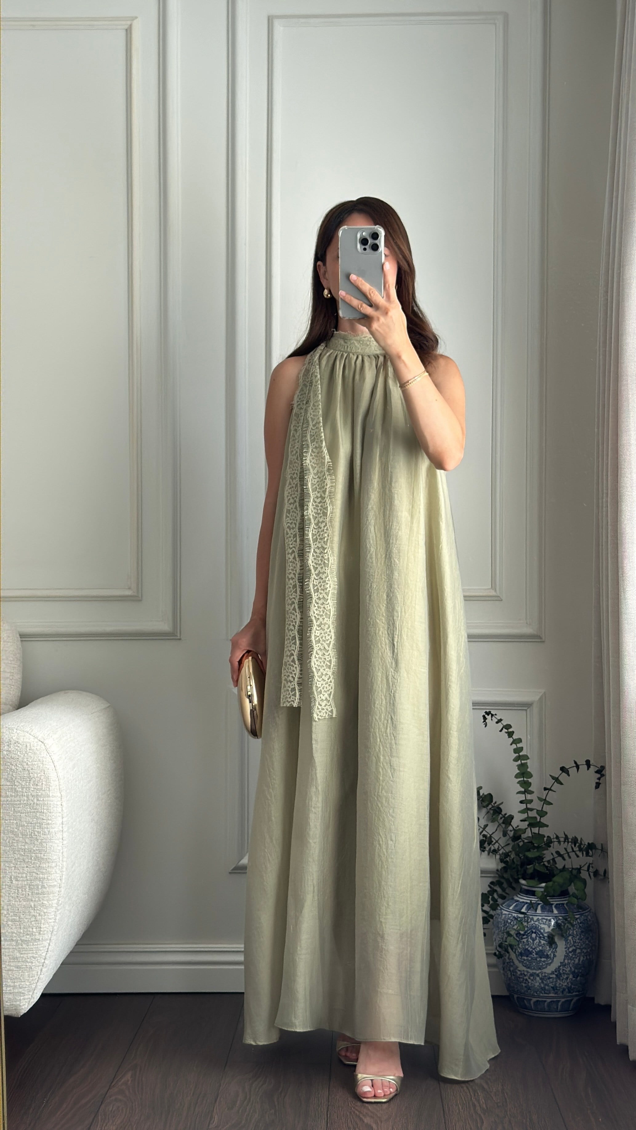 ELBİSEBüşceADAÇAYI DANTEL YAKA MAXİ ELBİSE
