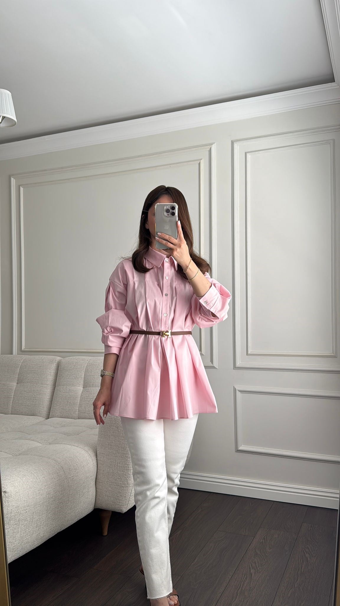 GÖMLEKBüşcePİLELİ SALAŞ GÖMLEK PEMBE