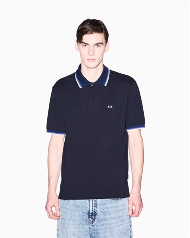 Armani Exchange Armani Exchange Erkek %100 Pamuklu Logolu Kısa Kollu Lacivert Polo Yaka T-Shirt XM002329 AF13026-UB101