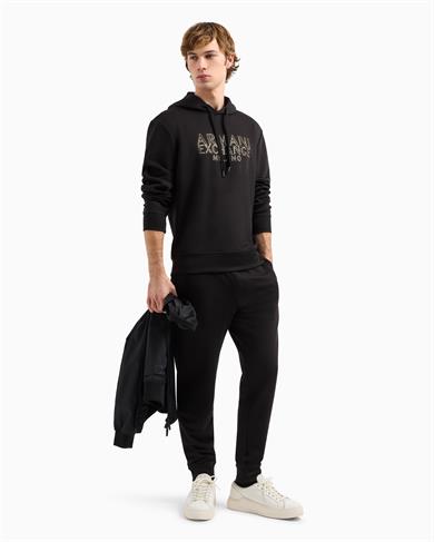 Armani Exchange Erkek Kontrast Logolu Regular Fit Kapüşonlu Pamuklu Uzun Kollu Siyah Sweatshirt XM000332 AF12269-UC001