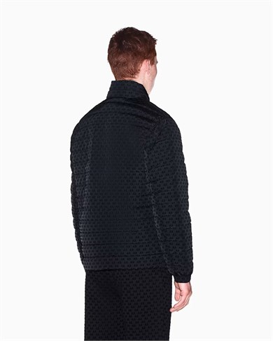 Armani Exchange Erkek Uzun Kollu Logo Desenli Sıfır Yakalı Siyah Ceket XM003510 AF19870-UC001