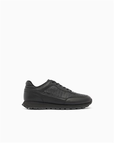 Armani Exchange Erkek Düşük Bilekli Suni Deri Logo Desenli Düz Tabanlı Siyah Sneaker XM003644 AF29408-UC001