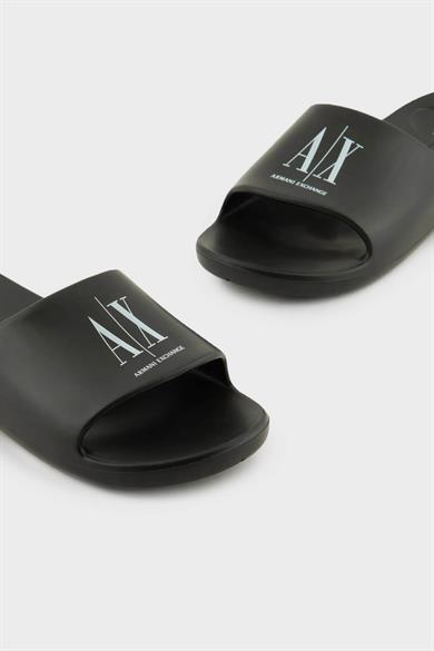 Armani Exchange Erkek Rahat Düz Taban AX Logolu Siyah-Beyaz Terlik XUP012 XV675-S277