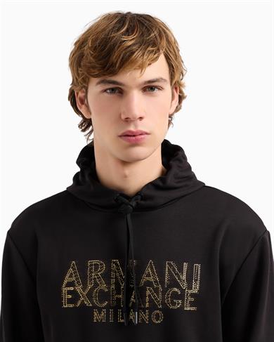 Armani Exchange Erkek Kontrast Logolu Regular Fit Kapüşonlu Pamuklu Uzun Kollu Siyah Sweatshirt XM000332 AF12269-UC001
