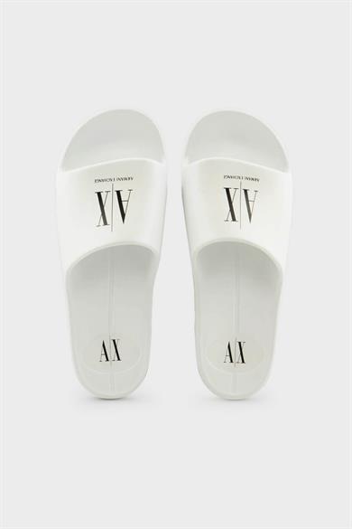 Armani Exchange Erkek Rahat Düz Taban AX Logolu Beyaz Terlik XUP012 XV675-K488
