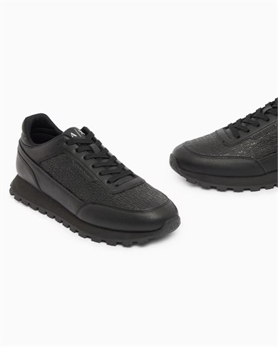 Armani Exchange Erkek Düşük Bilekli Suni Deri Logo Desenli Düz Tabanlı Siyah Sneaker XM003644 AF29408-UC001
