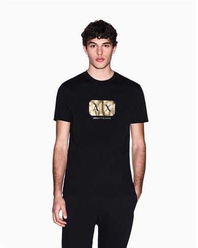 Armani Exchange Armani Exchange Erkek Bisiklet Yaka Kısa Kol AX Logo Desen Pamuklu Siyah T-Shirt XM002826 AF12308-UC001