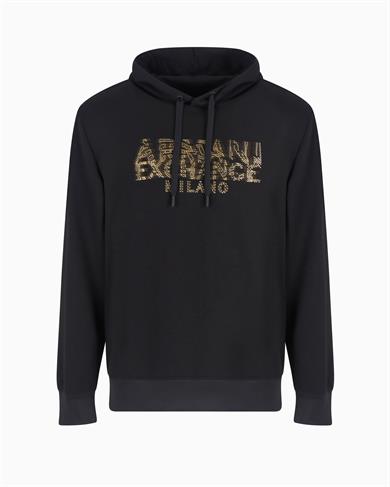 Armani Exchange Erkek Kontrast Logolu Regular Fit Kapüşonlu Pamuklu Uzun Kollu Siyah Sweatshirt XM000332 AF12269-UC001