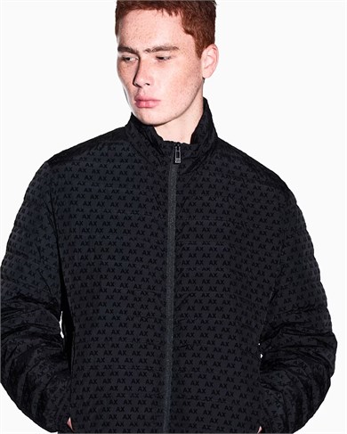 Armani Exchange Erkek Uzun Kollu Logo Desenli Sıfır Yakalı Siyah Ceket XM003510 AF19870-UC001