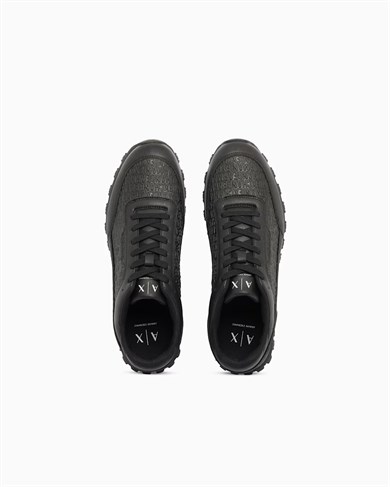 Armani Exchange Erkek Düşük Bilekli Suni Deri Logo Desenli Düz Tabanlı Siyah Sneaker XM003644 AF29408-UC001