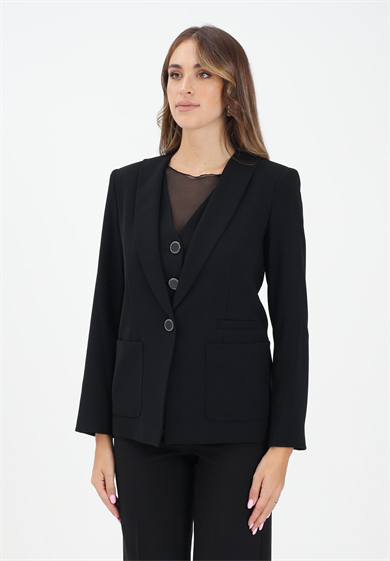 Armani Exchange Kadın Normal Kalıp Pürüzsüz Kumaş Omuz Pedli Cep Detaylı Tek düğmeli Siyah Ceket XW001277 AF16148-UC001
