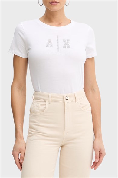 Armani Exchange Armani Exchange Kadın Yuvarlak Yaka Slim Fit Kısa Kollu Pamuklu Beyaz T-Shirt XW002348 AF10356-U0002