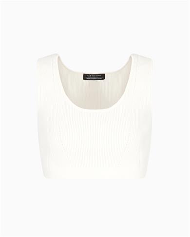 Armani Exchange Kadın Örgü Açık Yuvarlak Yakalı Dar Kalıp Crop Ekru Büstiyer XW000577 AF12740-U1003