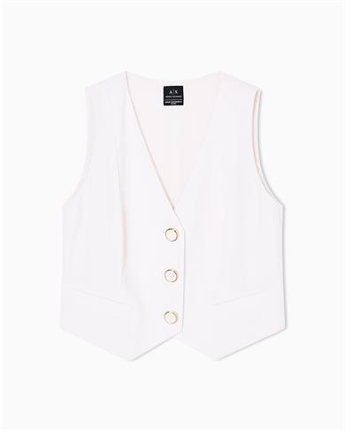 Armani Exchange Kadın Yüksek Kaliteli Kumaş V Yaka Gold Düğme Detaylı Crop Ekru Yelek XW001279 AF16148-U1003