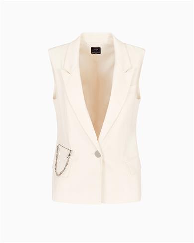 Armani Exchange Kadın Dokuma Kumaş Tek Düğmeli Çentikli Yaka Kolsuz Bej Yelek XW000435 AF12749-U1003
