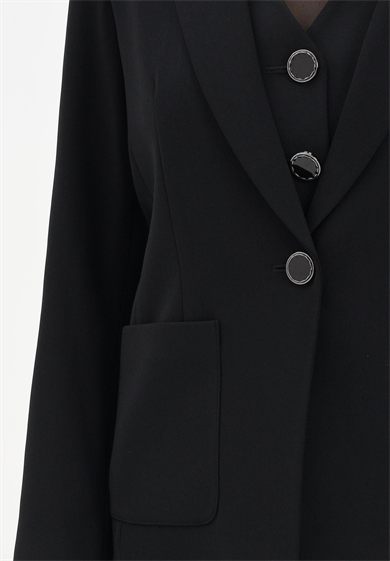 Armani Exchange Kadın Normal Kalıp Pürüzsüz Kumaş Omuz Pedli Cep Detaylı Tek düğmeli Siyah Ceket XW001277 AF16148-UC001