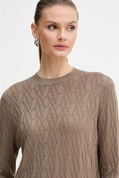 Armani Exchange Kadın Normal Kalıp Yuvarlak Yakalı Desenli Pamuklu Örme Kahverengi Kazak XW001317 AF16619-F1039