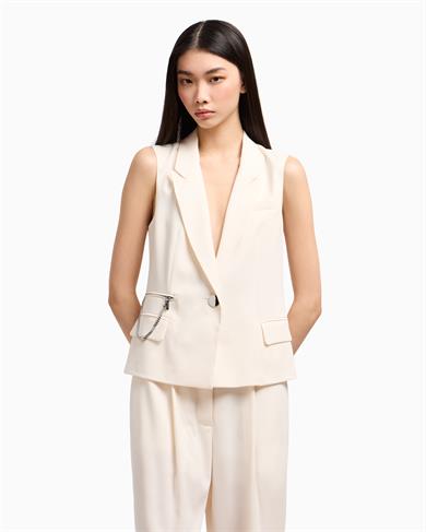 Armani Exchange Kadın Dokuma Kumaş Tek Düğmeli Çentikli Yaka Kolsuz Bej Yelek XW000435 AF12749-U1003