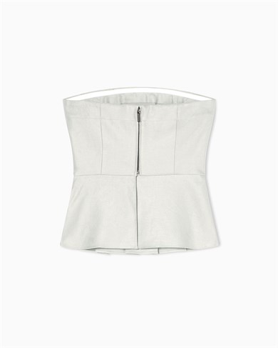 Armani Exchange Kadın Straplez Yaka Dokuma Kumaş Fermuar Kapama Pileli Bej Bluz XW001984 AF21530-U6275