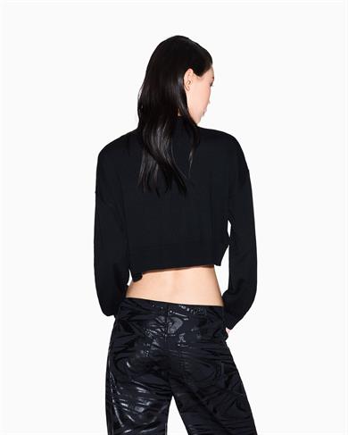Armani Exchange Kadın Normal Kalıp Önü Pul Payet Desenli Yuvarlak Yaka Uzun Kollu Siyah Kazak XW001326 AF16682-MC117