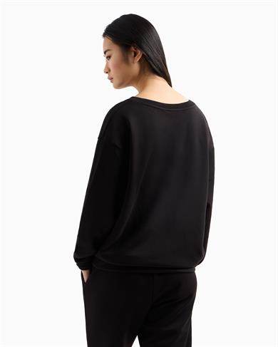 Armani Exchange Kadın Rahat Kalıp V Yaka Yapay Elmas İşlemeli AX Logolu Uzun Kollu Siyah Sweatshirt XW000093 AF10804-UC001