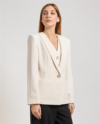 Armani Exchange Kadın Normal Kalıp Pürüzsüz Kumaş Omuz Pedli Cep Detaylı Tel düğmeli Ekru Ceket XW001277 AF16148-U1003