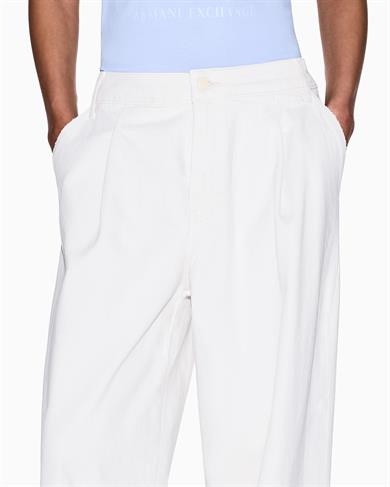 Armani Exchange Kadın Rahat Kesim Pileli Geniş Paçalı Denim Ekru Pantolon XW001105 AF14494-U1051