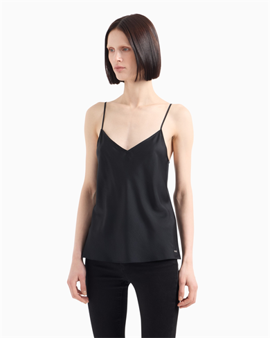 Armani Exchange Kadın İnce İp Askılı V Yaka Saten Siyah Bluz 8NYH05 YNZ5Z-1200