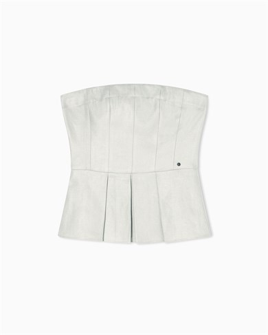 Armani Exchange Kadın Straplez Yaka Dokuma Kumaş Fermuar Kapama Pileli Bej Bluz XW001984 AF21530-U6275