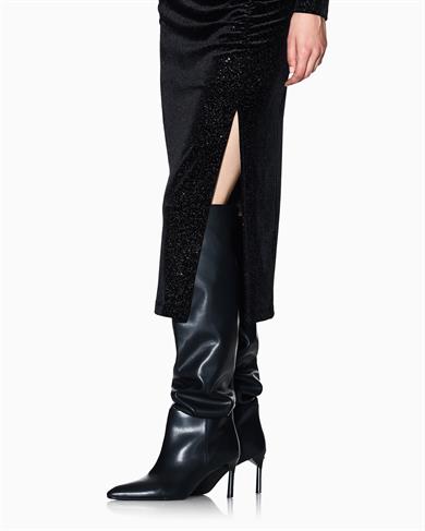 Armani Exchange Kadın Yüksek Bel Yandan Büzgü Ve Yırtmaç Detay Midi Boy Siyah-Gümüş Etek XW000791 AF16143-MC072
