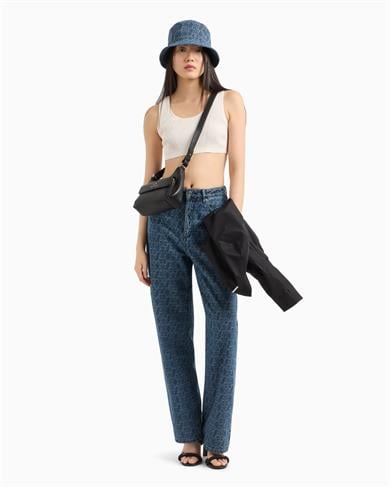 Armani Exchange Kadın Örgü Açık Yuvarlak Yakalı Dar Kalıp Crop Ekru Büstiyer XW000577 AF12740-U1003
