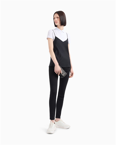 Armani Exchange Kadın İnce İp Askılı V Yaka Saten Siyah Bluz 8NYH05 YNZ5Z-1200