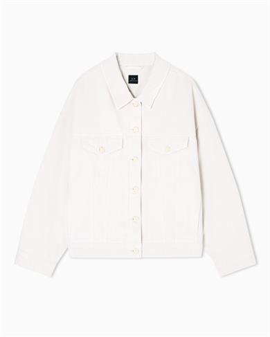 Armani Exchange Kadın Rahat Kesim Cep Detaylı Pamuklu Denim Ekru Ceket XW001061 AF14494-U1051