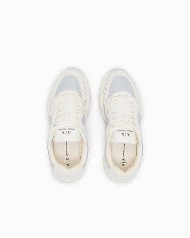 Armani Exchange Kadın Rahat Yüksek Taban AX Logolu Üstü nefes Alabilir Fileli Beyaz-Gümüş Sneaker XDX195 XV944-S137