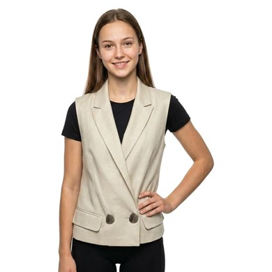 Armani Exchange Kadın Çift Düğmeli Cep Detaylı Keten Bej Yelek XW001770 AF21530-U6275